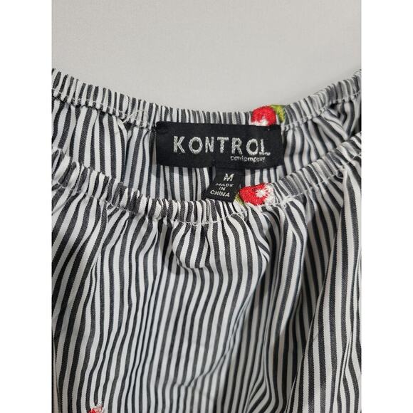 Kontrol Contemporary women's embroidery Roses & smocked tie- up waist blouse - Picture 7 of 8